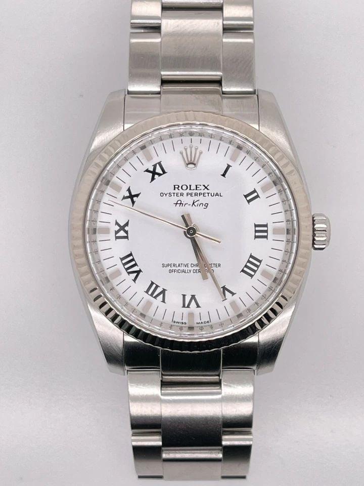 ROLEX OYSTER PERPETUAL AIR-KING 114234 STEEL & 18K GOLD BEZEL WATCH - 34MM: ROLEX OYSTER PERPETUAL AIR-KING 114234 STEEL & 18K GOLD BEZEL WATCH - 34MM Rolex Oyster Perpetual Air-King Stainless Steel & 18K Gold Automatic Watch Reference - 114234 Case Size - 34mm Serial - M Yea
