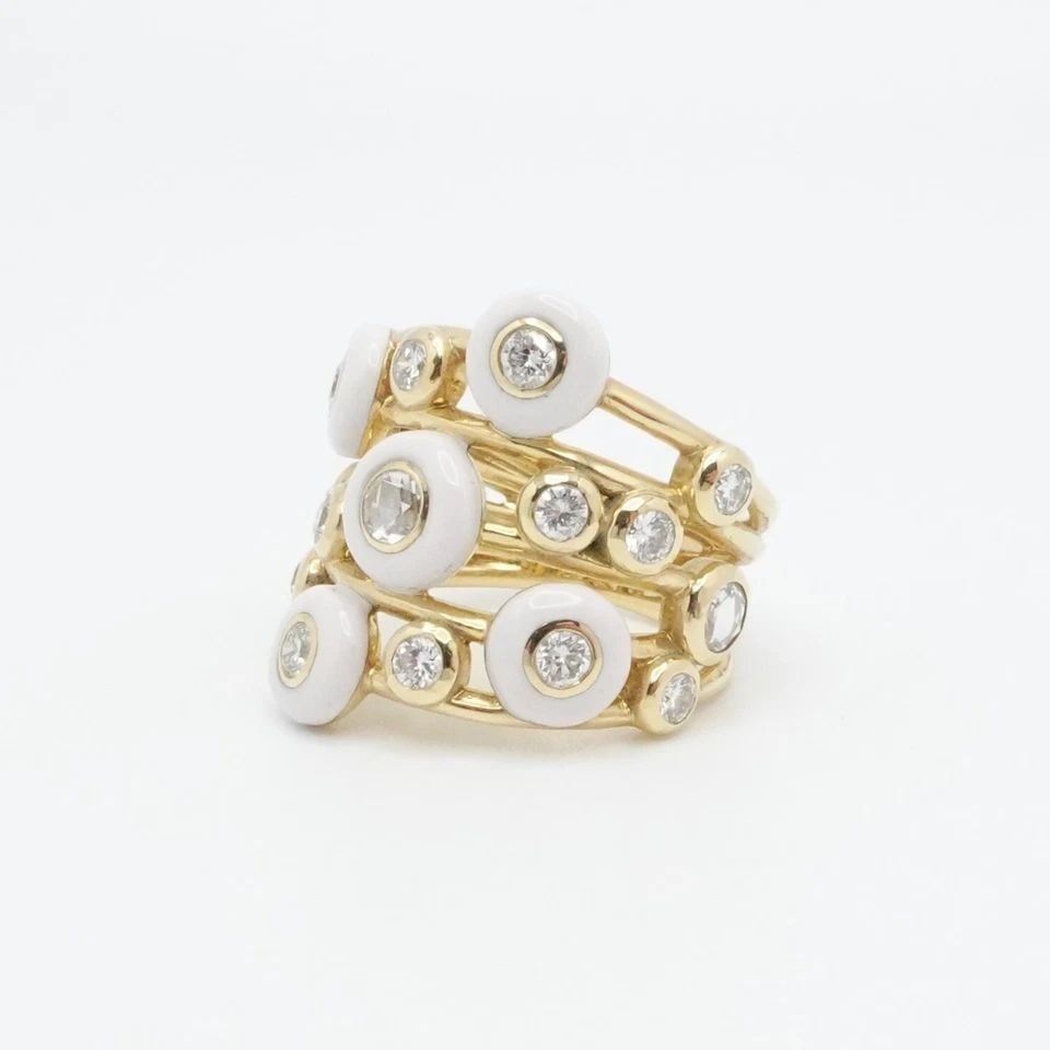 IPPOLITA 18K YELLOW GOLD WHITE CERAMIC DIAMOND CLUSTER STATEMENT RING SIZE 7.25 (1 of 2)