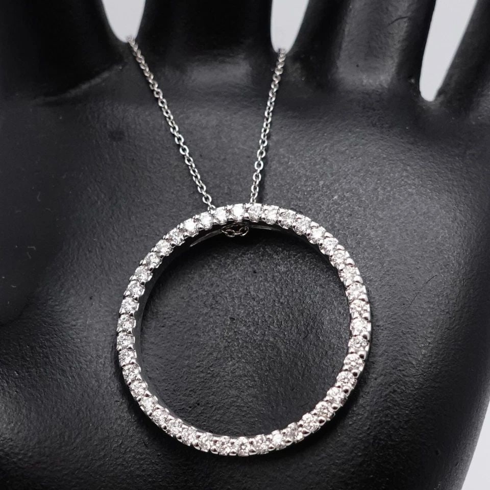 ROBERTO COIN TINY TREASURES 18K WHITE GOLD DIAMOND CIRCLE PENDANT NECKLACE: ROBERTO COIN TINY TREASURES 18K WHITE GOLD DIAMOND CIRCLE PENDANT NECKLACE Roberto Coin Tiny Treasure 18K White Gold Circle Diamonds with Ruby Accent Pendant Necklace Adjustable Length - 15.75" or 17.
