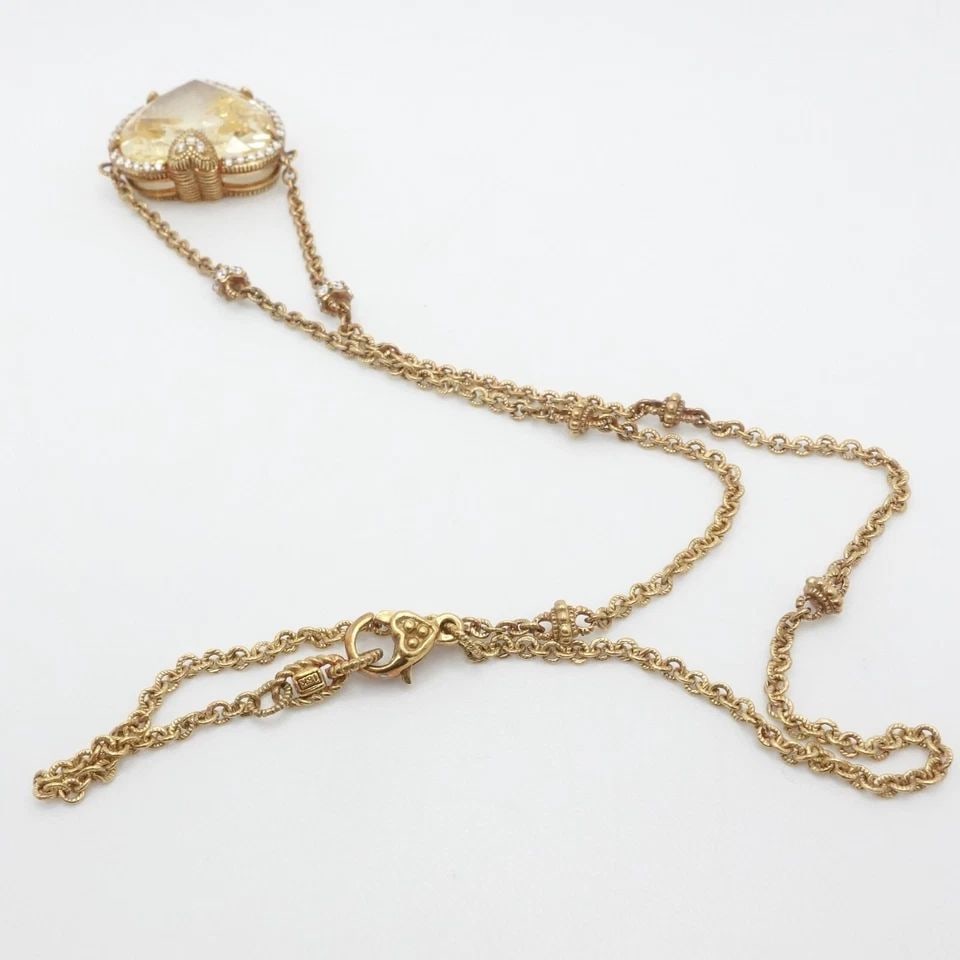 JUDITH RIPKA 18K YELLOW GOLD YELLOW CRYSTAL & DIAMOND HEART NECKLACE 17": JUDITH RIPKA 18K YELLOW GOLD CANARY YELLOW QUARTZ & DIAMOND HEART NECKLACE 17" Judith Ripka 18K Yellow Gold Canary Yellow Quartz Heart with Diamond Pendant Necklace Length - 17" Long Chain Width - 2mm