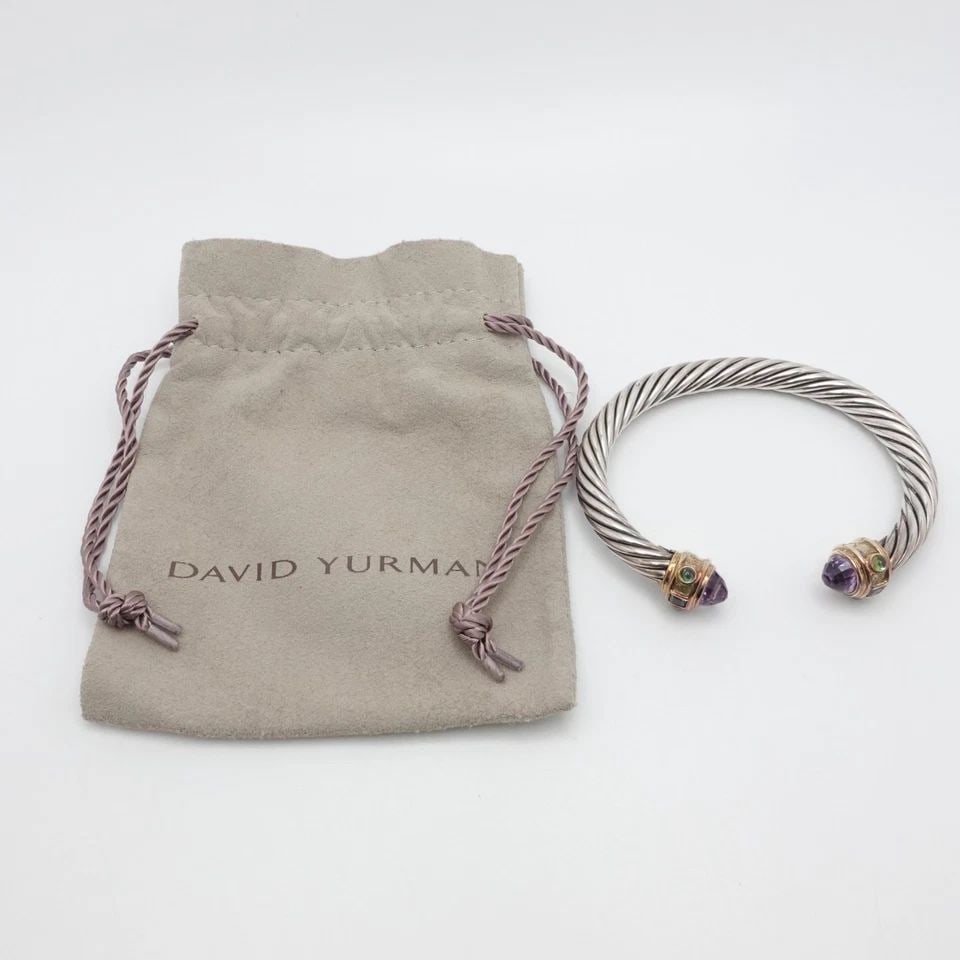 DAVID YURMAN RENAISSANCE 14K GOLD STERLING SILVER AMETHYST CABLE BRACELET 6.75": DAVID YURMAN RENAISSANCE 14K GOLD STERLING SILVER AMETHYST CABLE BRACELET 6.75" David Yurman Renaissance 14K Yellow Gold Sterling Silver Amethyst with Peridot & Blue Topaz Cable Bracelet Fits up to 6.