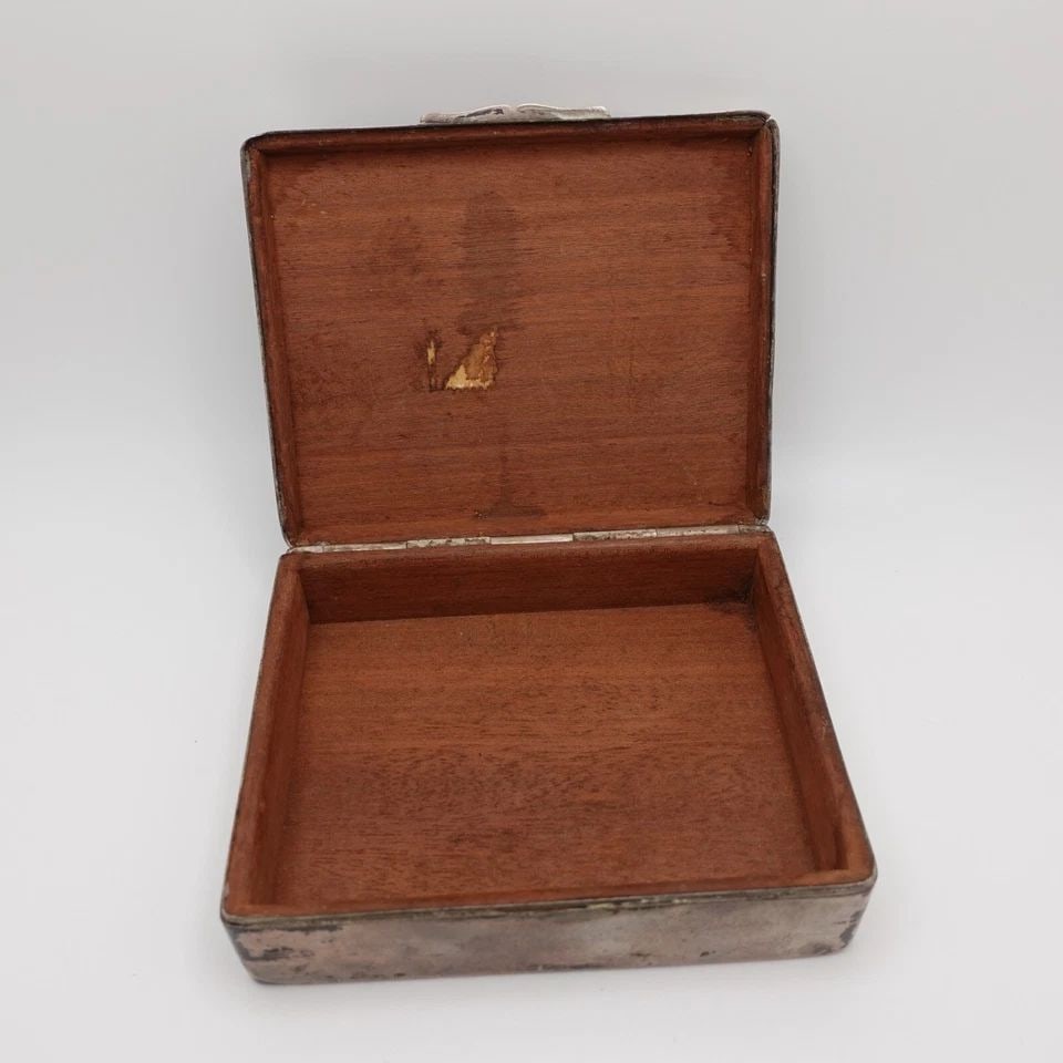 JAKOB GRIMMINGER SILVER 835 WOOD LINED CIGARETTE CIGAR TRINKET BOX (1 of 2)