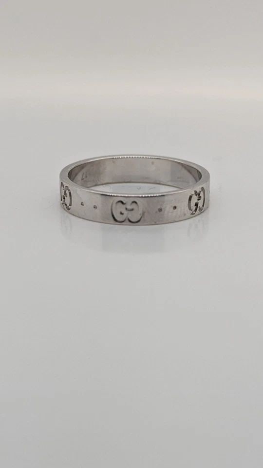 AUTHENTIC GUCCI 18K WHITE GOLD ICON BAND RING - SIZE 8 (1 of 2)
