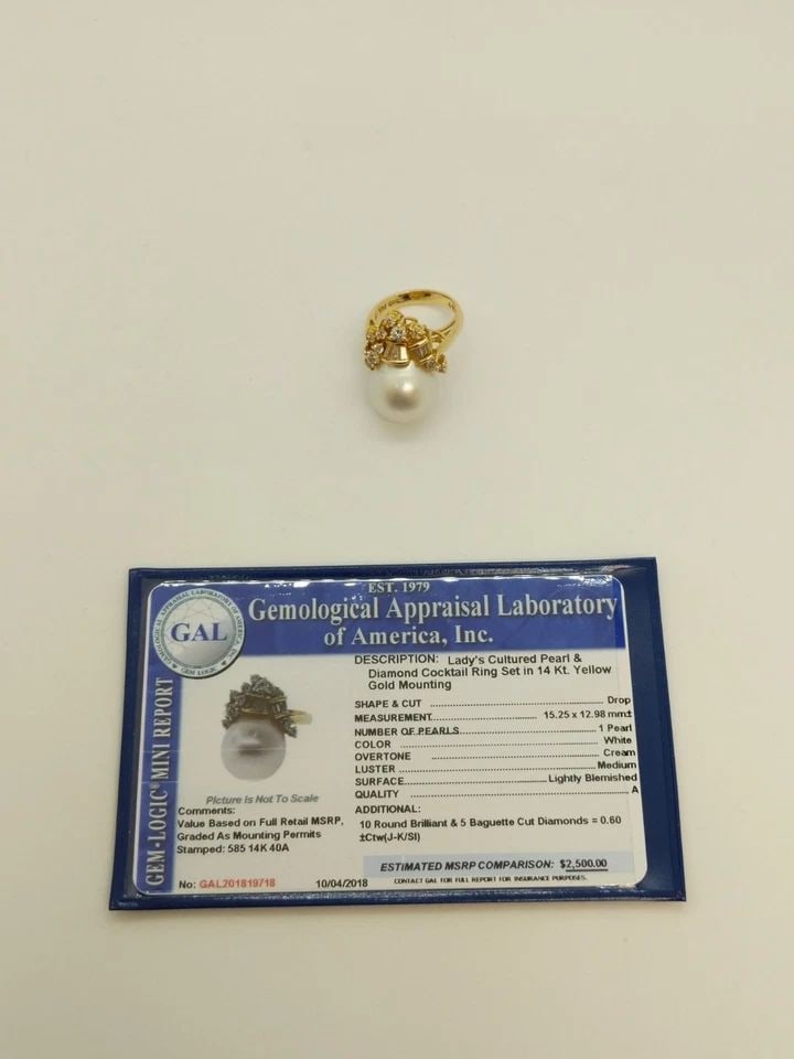 14K YELLOW GOLD CULTURED PEARL & DIAMOND COCKTAIL RING - SIZE 4.25 GAL (1 of 2)