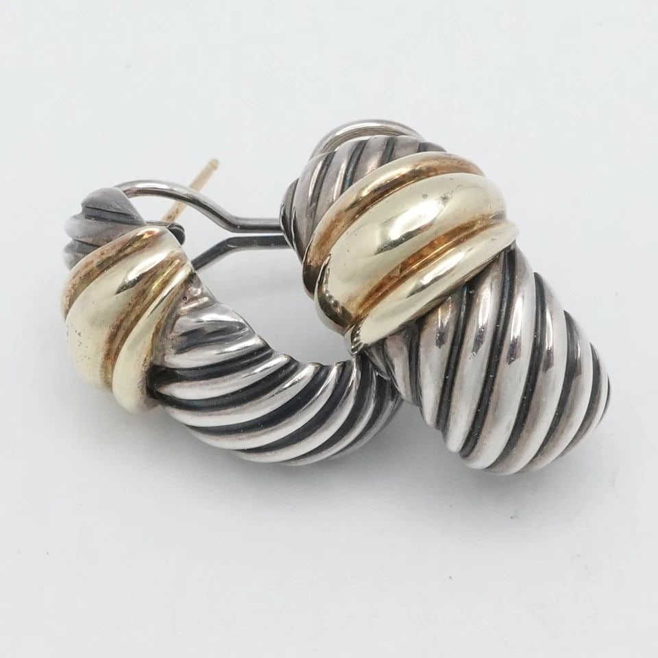 DAVID YURMAN THOROUGHBRED 14K YELLOW GOLD STERLING SILVER SHRIMP OMEGA EARRINGS (1 of 1)