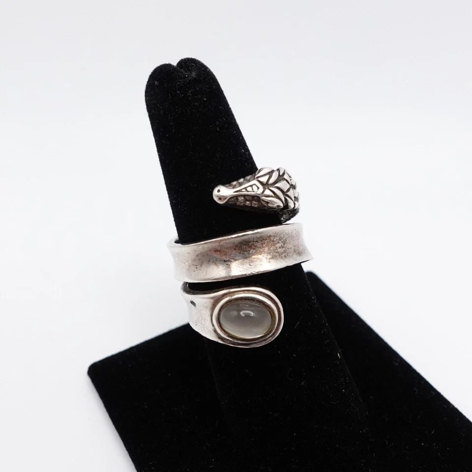 BARRY KIESELSTEIN-CORD STERLING SILVER ALLIGATOR MOONSTONE WRAP RING - SIZE 8 (1 of 1)