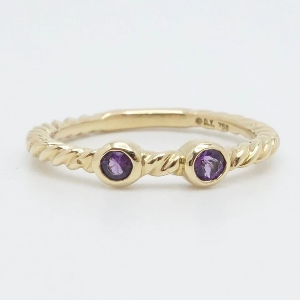 DAVID YURMAN 18K YELLOW GOLD CABLE AMETHYST STACKABLE TWIST RING SIZE 6.25: DAVID YURMAN 18K YELLOW GOLD CABLE AMETHYST STACKABLE RING SIZE 6.25 David Yurman 18K Yellow Gold Cable Amethyst Stackable Ring Ring Size - 6.25 Band Width - 1.8mm est. Gemstone Size - 3mm Total Weigh