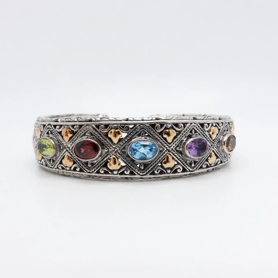 ROBERT MANSE STERLING SILVER 18K GOLD MULTI GEMSTONE CUFF BRACELET 6.75" WRIST (1 of 2)