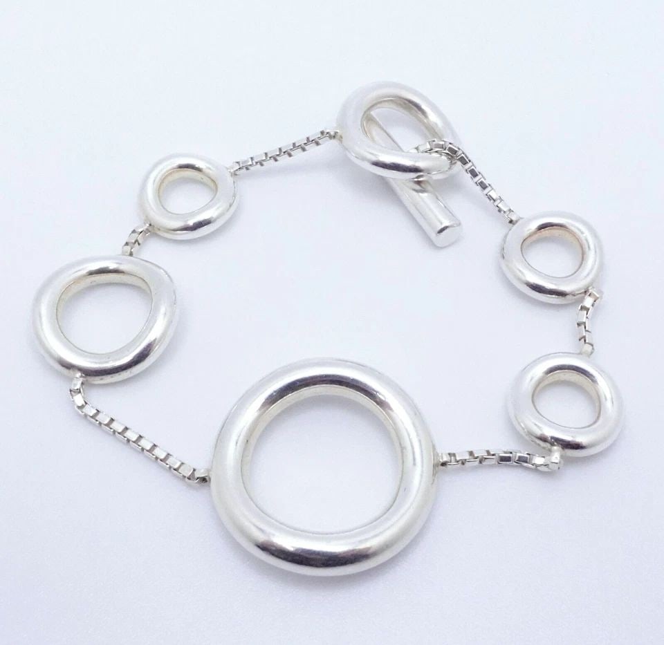 CHRISTOFLE STERLING SILVER CIRCLE MODERNIST CHAIN TOGGLE BRACELET - 6.5" LONG (1 of 2)