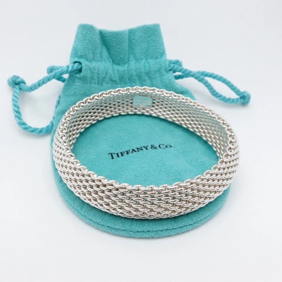 TIFFANY & CO. SOMERSET STERLING SILVER 15MM MESH BRACELET SIZE 7.75" WRIST POUCH (1 of 2)