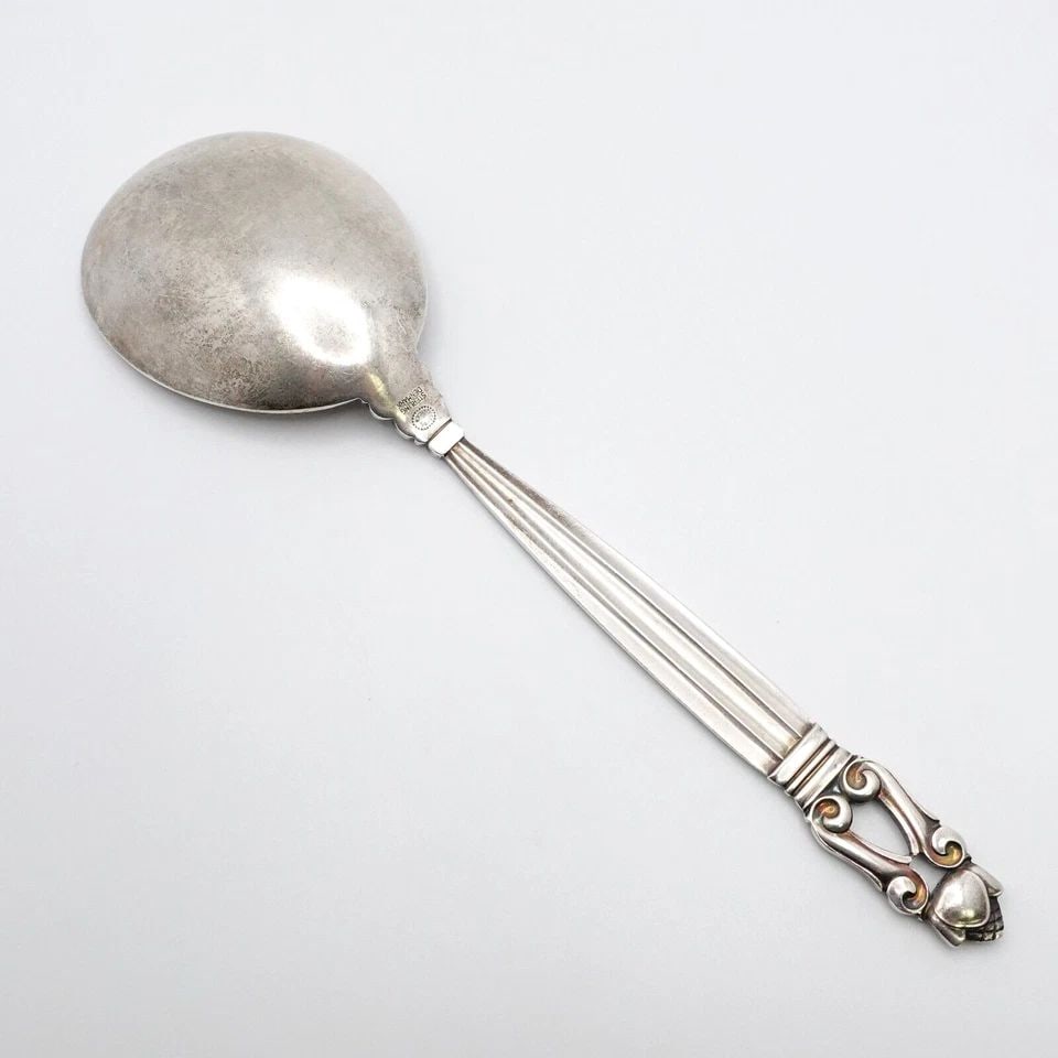 GEORG JENSEN JOHAN ROHDE STERLING SILVER ACORN SMALL SERVING SPOON 7.8": GEORG JENSEN JOHAN ROHDE STERLING SILVER ACORN SMALL SERVING SPOON 7.8" Vintage Georg Jensen Design by Johan Rohde Sterling Silver Acorn Pattern Small Serving Spoon Length - 7.8" Est. Retail - $425 US