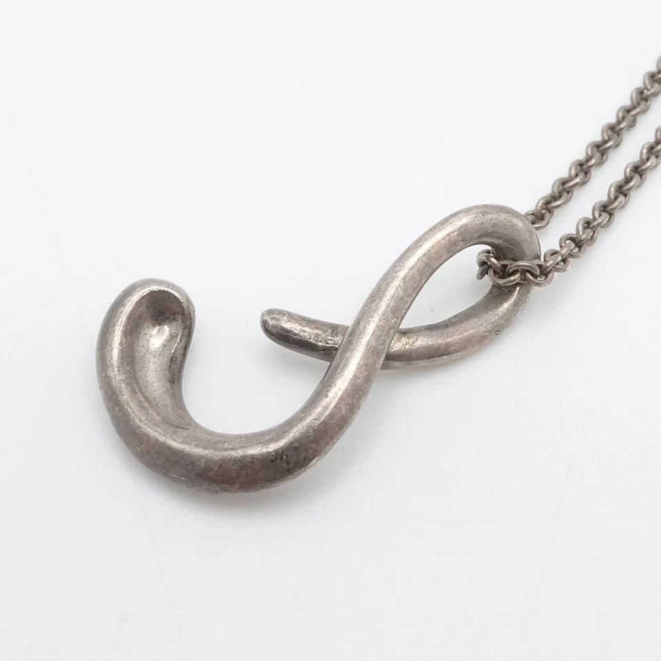 TIFFANY & CO. PERETTI STERLING SILVER INITIAL LETTER S PENDANT LONG NECKLACE 30": TIFFANY & CO. PERETTI STERLING SILVER INITIAL LETTER S PENDANT LONG NECKLACE 30" Tiffany & Co. Elsa Peretti Sterling Silver Cursive Initial Letter S Pendant Long Necklace Length - 30" Long Chain Width