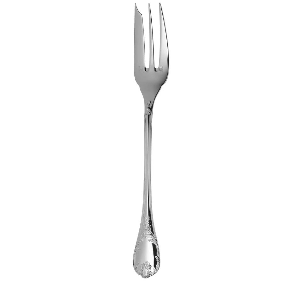 CHRISTOFLE PARIS MARLY SILVER PLATED LARGE SERVING FORK 10" - NEW WITH BOX: CHRISTOFLE PARIS MARLY SILVER PLATED LARGE SERVING FORK - NEW Christofle Marly Silver Plated Large Serving Fork Length - 10" approx. Reference # 0038007 Est. Retail - $380 USD Brand New & Sealed