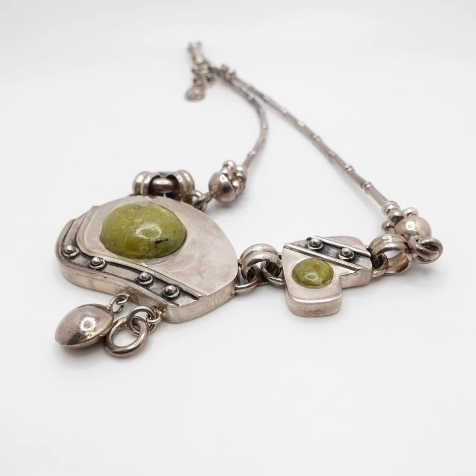 OP SILVER 950 GREEN GEMSTONE PENDANT CHAIN CHUNKY NECKLACE - 19" (1 of 1)