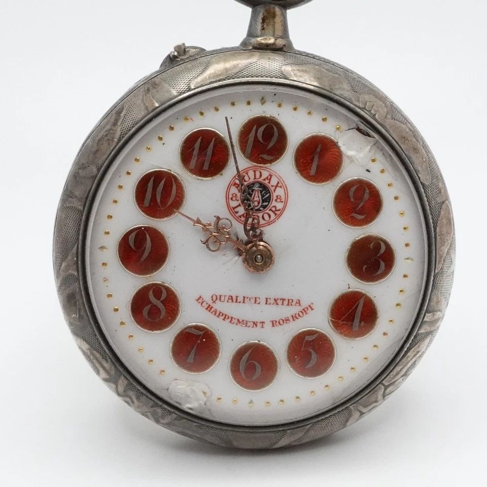 AUDAX & LABOR ROSKOPT SILVER FLOWER MANUAL POCKET WATCH - 56MM SOLD AS IS (1 of 2)