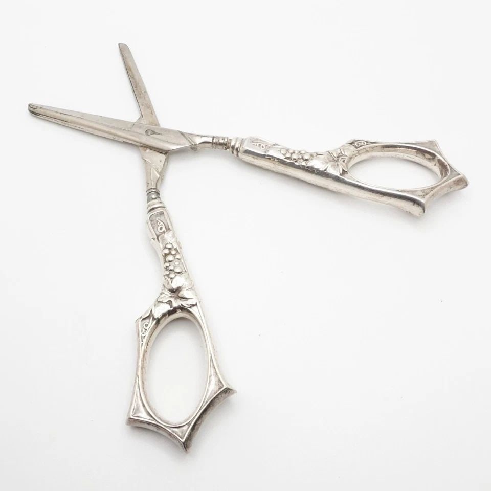 S&A CO. GERMANY STERLING SILVER GRAPE VINE HANDLE SCISSORS - 6.5" (1 of 2)
