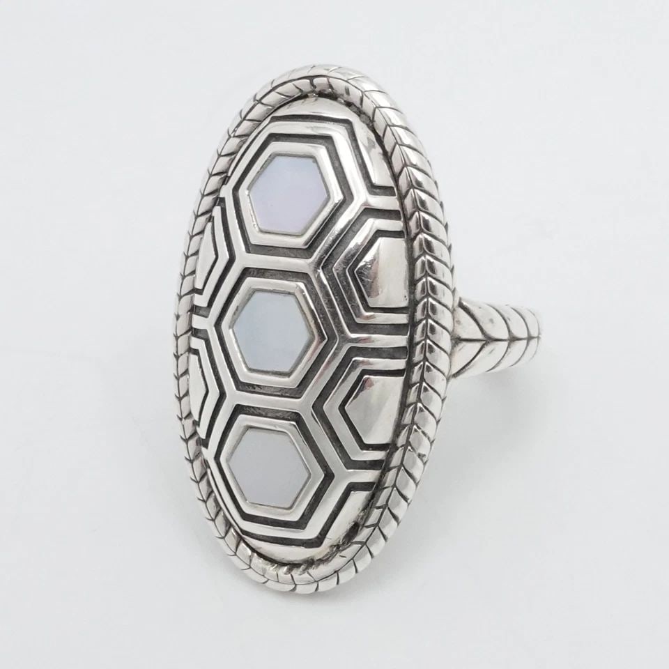 JAI JOHN HARDY STERLING SILVER MOTHER OF PEARL INLAY TURTLE LONG RING SIZE 5.25 (1 of 1)
