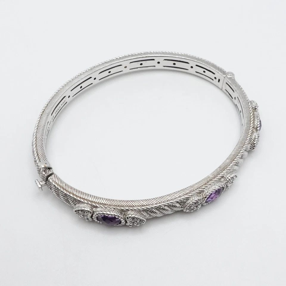 JUDITH RIPKA STERLING SILVER AMETHYST CZ CUBIC ZIRCONIA BANGLE BRACELET 7.25" (1 of 2)
