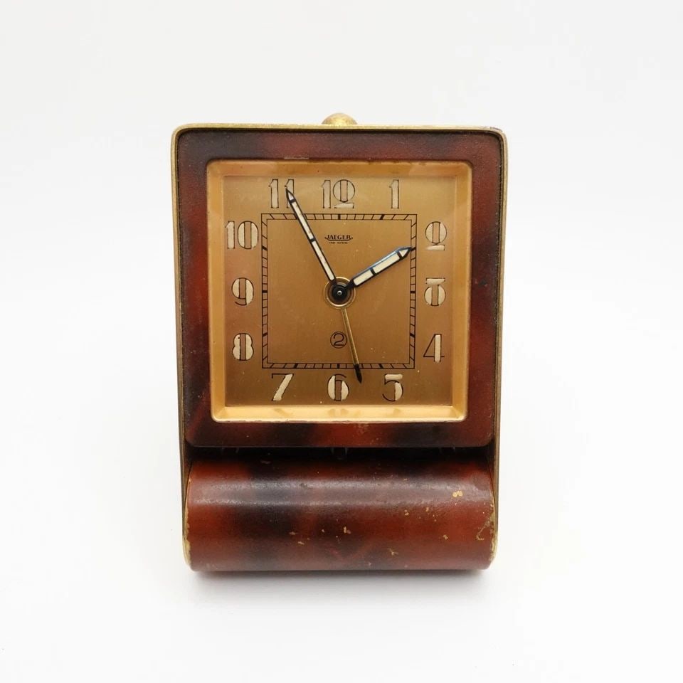 JAEGER-LECOULTRE 2 DAYS BROWN FOLDING ALARM DESK TRAVEL CLOCK - SOLD AS IS (1 of 2)