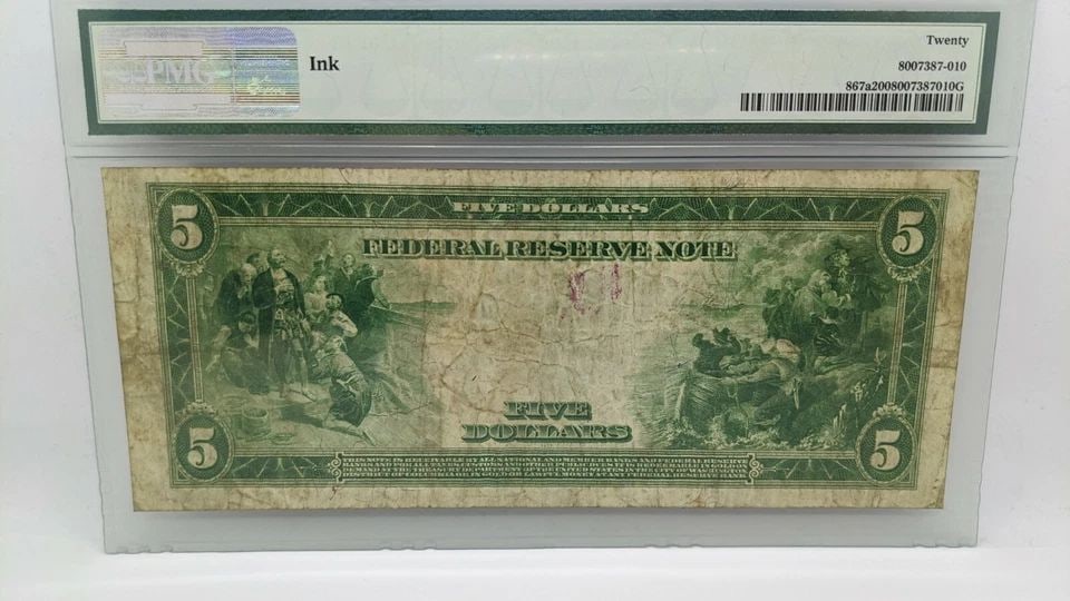 1914 $5 FEDERAL RESERVE NOTE ATLANTA - PMG 20 - FR#867A - LARGE SIZE NOTE: 1914 $5 FEDERAL RESERVE NOTE ATLANTA - PMG 20 - FR#867A - LARGE SIZE NOTE 1914 $5 Federal Reserve Note Atlanta Large Size Note Note # 867a Serial # F46713309A PMG Grade - VF 20 Very Fine PMG Cert # 80
