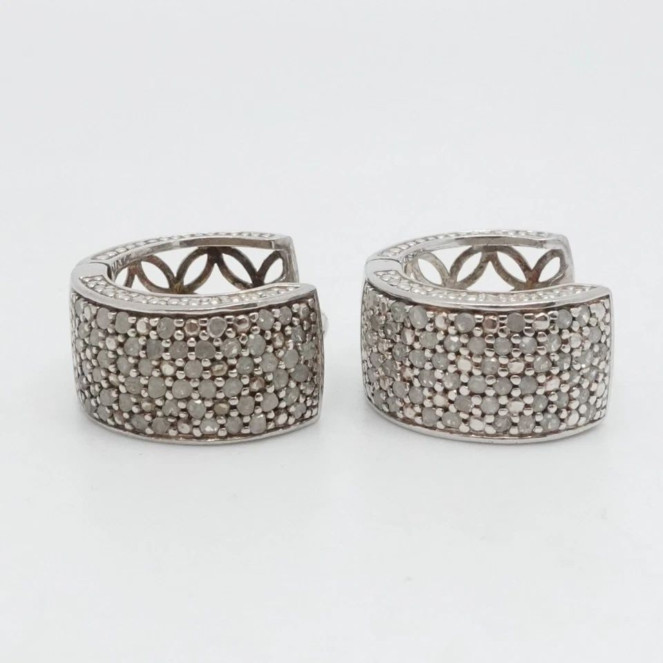 DBJ STERLING SILVER PAVE DIAMOND WIDE HOOP EARRINGS (1 of 2)