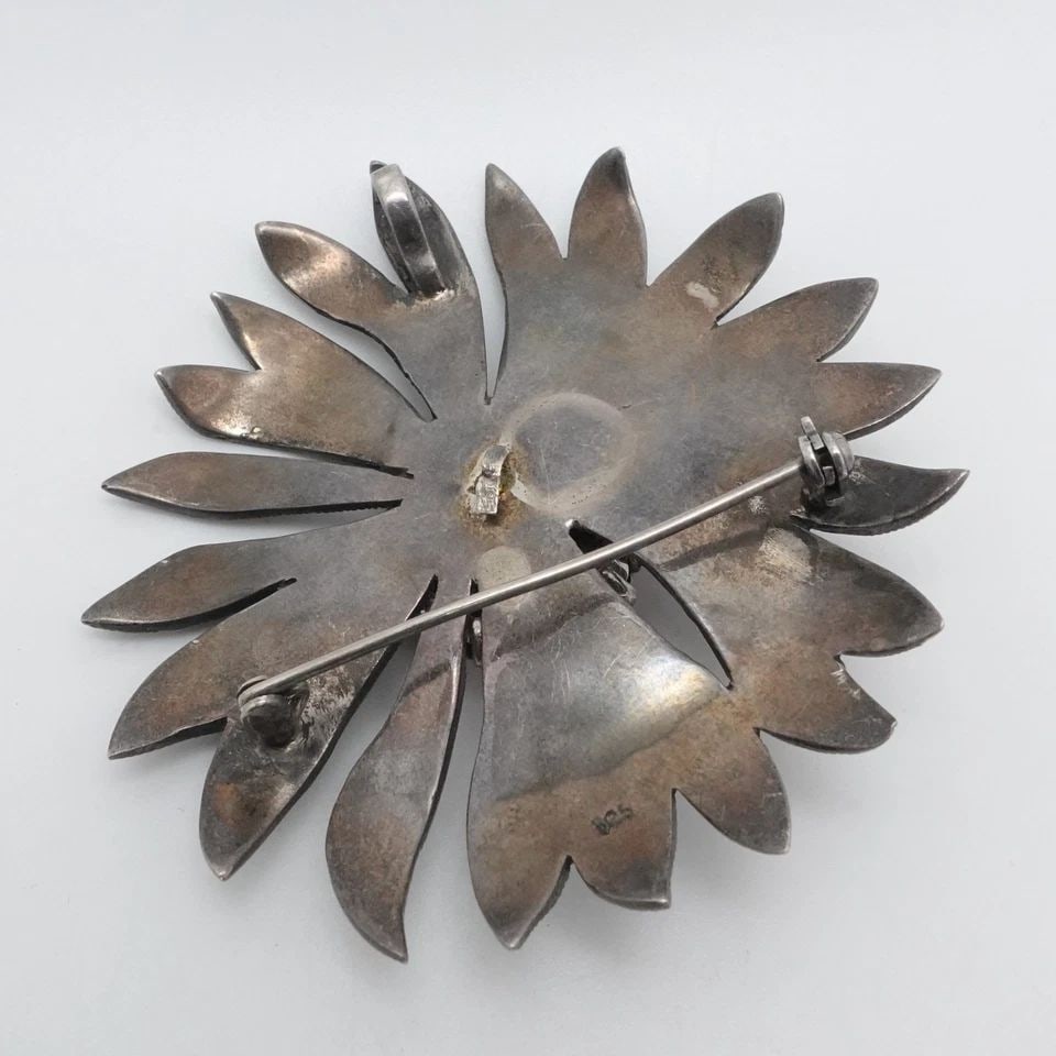 STERLING SILVER GARNET & MARCASITE FLOWER LARGE PENDANT BROOCH PIN 2.75" (1 of 2)