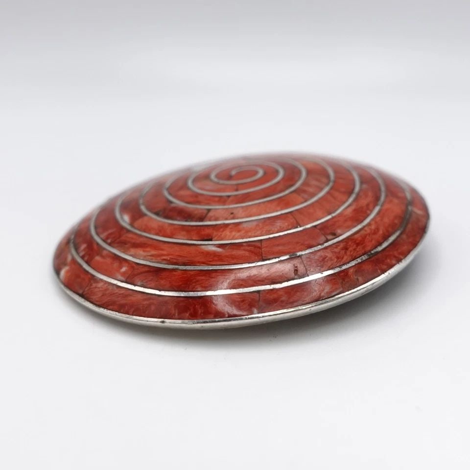 SILVER 950 PERU PACHAMAMA RED GEMSTONE INLAY SPIRAL LARGE PENDANT - 2.5": SILVER 950 PERU PACHAMAMA RED GEMSTONE INLAY SPIRAL LARGE PENDANT - 2.5" Silver 950 Peru Pachamama Red Gemstone Inlay Spiral Large Pendant Height - 2.5" Bail Height - 12mmTotal Weight - 42.2 Grams