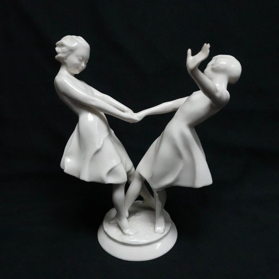 HUTSCHENREUTHER GERMANY DANCING GIRLS PORCELAIN FIGURINE C. WERNER - 8.5" TALL (1 of 2)
