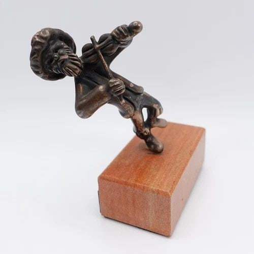 BEN ZION ISRAEL STERLING SILVER MAN PLAYING FIDDLER FIGURINE W. MARBLE BASE - 3" (1 of 1)