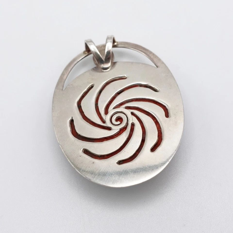 STERLING SILVER 925 MULTI GEMSTONE INLAY ROUND SPIRAL PENDANT - 2.25": STERLING SILVER 925 MULTI GEMSTONE INLAY ROUND SPIRAL PENDANT - 2.25" Sterling Silver 925 Multi Gemstone Inlay Round Spiral Pendant Height - 2.25" Bail Height - 9mm Total Weight - 24.8 Grams