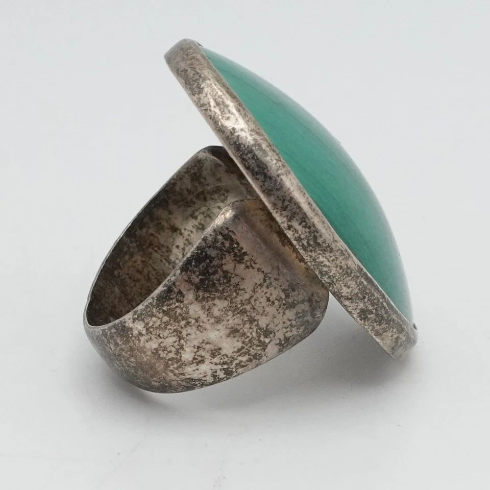 STERLING SILVER GREEN MALACHITE CABOCHON RING SIZE 8 (1 of 2)