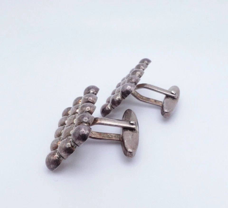 STERLING SILVER VINTAGE RECTANGLE BALL CUFFLINKS (1 of 1)