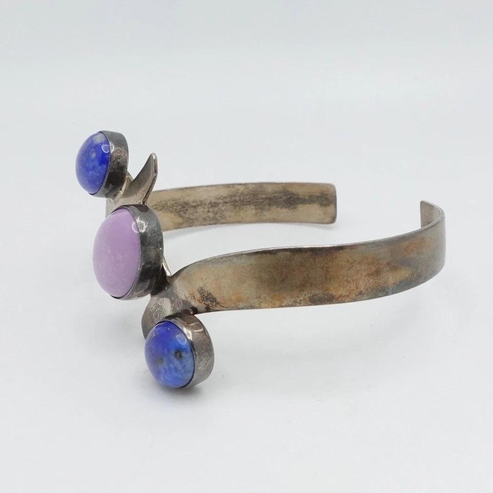 STERLING SILVER LAPIS LAZULI & SUGILITE CUFF BRACELET 7" WRIST (1 of 2)