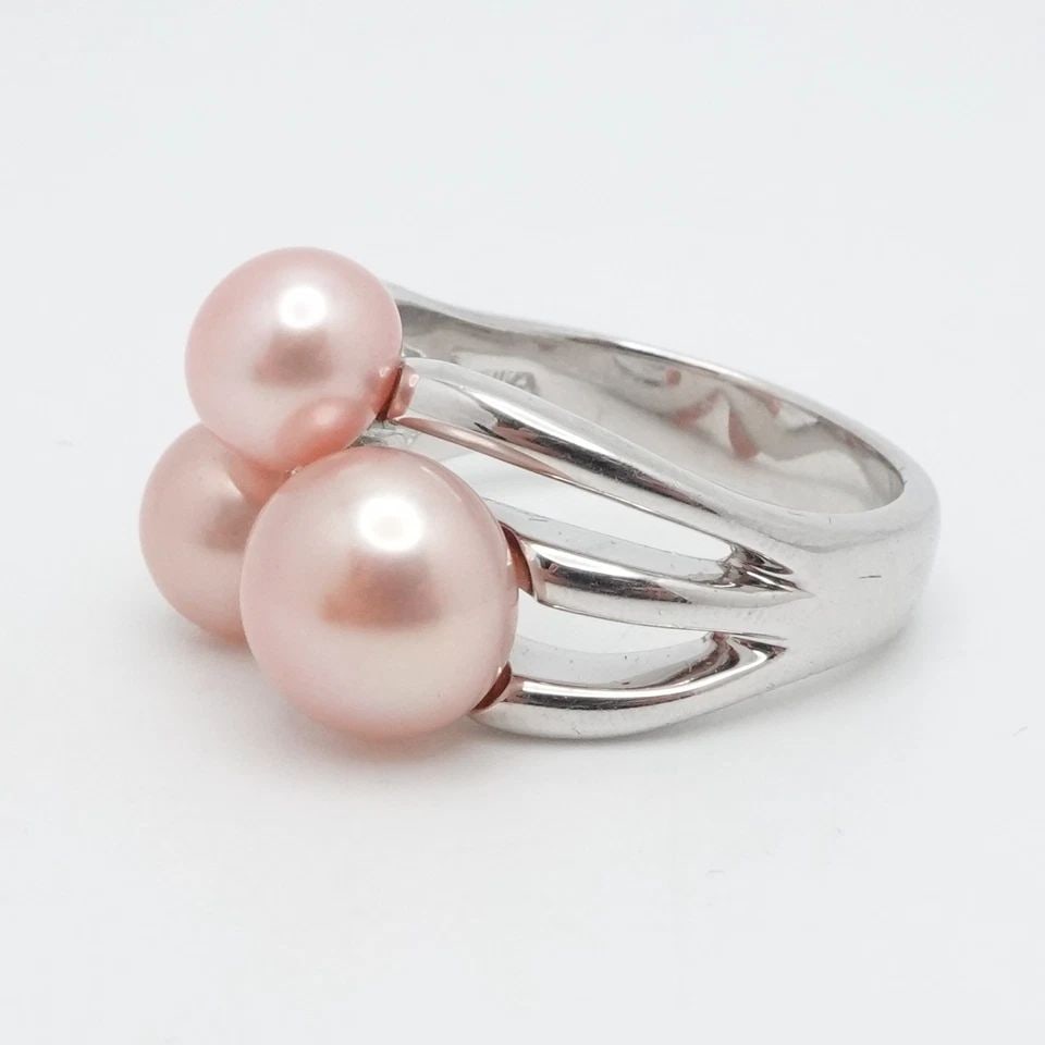 STERLING SILVER PINK CULTURED PEARL CLUSTER RING SIZE 10.25 (1 of 2)