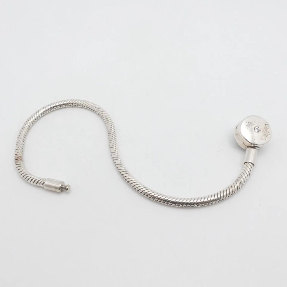 PANDORA MOMENTS STERLING SILVER HALO CUBIC ZIRCONIA SNAKE CHAIN BRACELET 6.7" (1 of 2)