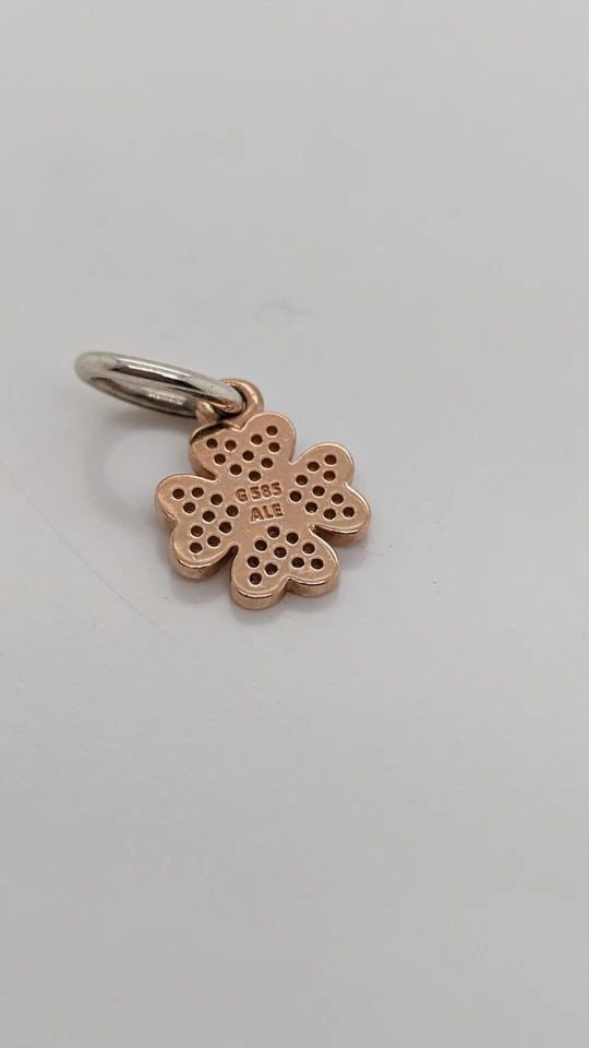 AUTHENTIC PANDORA 14K ROSE GOLD LUCKY CLOVER DANGLE RETIRED CHARM ALE 585 (1 of 1)