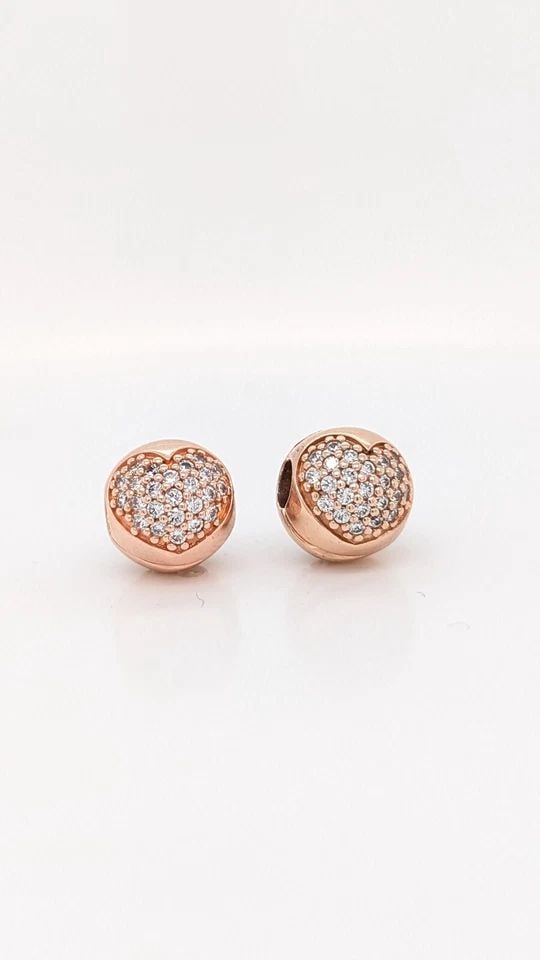 AUTHENTIC PANDORA ROSE GOLD PLATED LOVE OF MY LIFE HEART CZ PAVE PAIR CLIP CHARM (1 of 1)