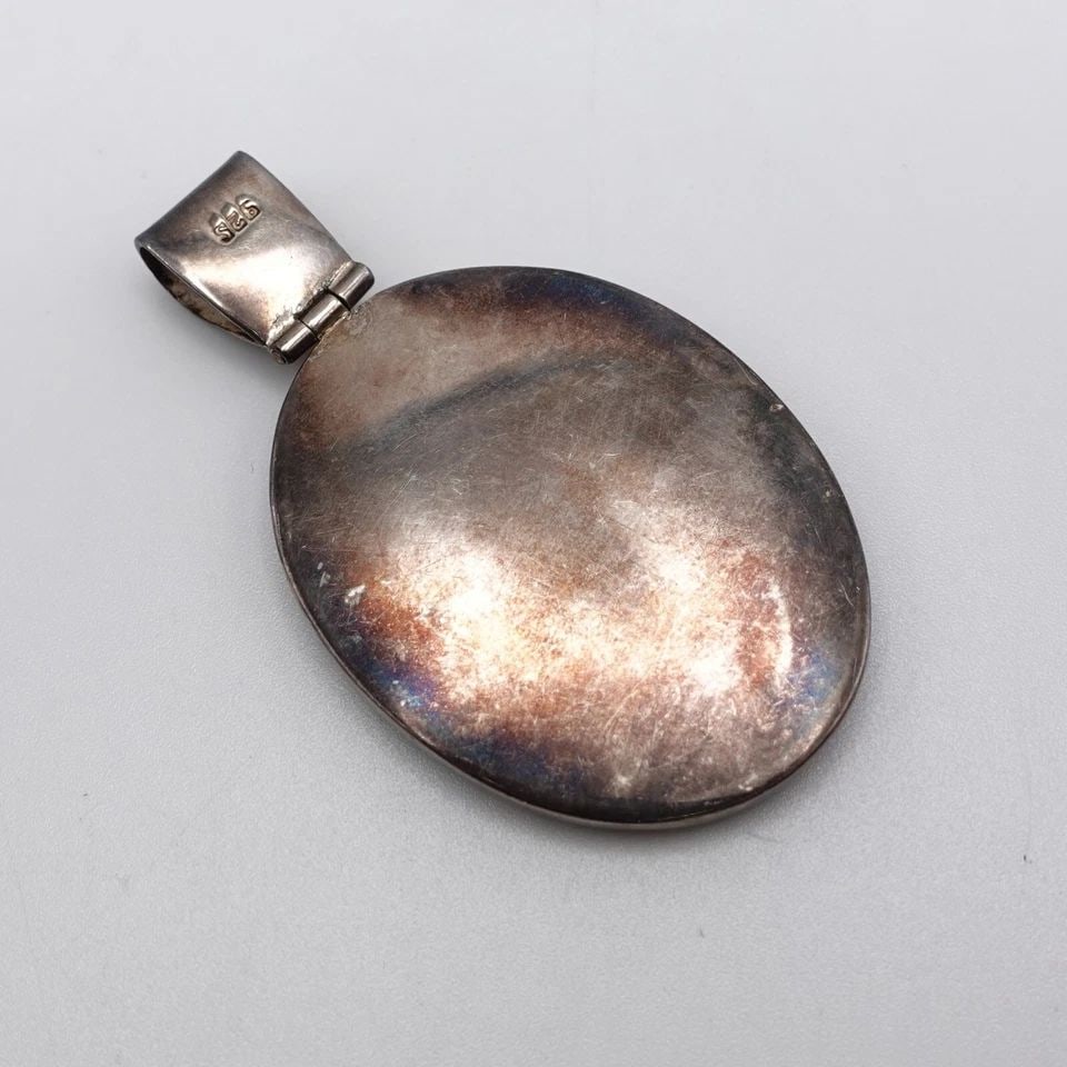 STERLING SILVER 925 MULTI GEMSTONE INLAY OVAL PENDANT - 2.25" (1 of 2)