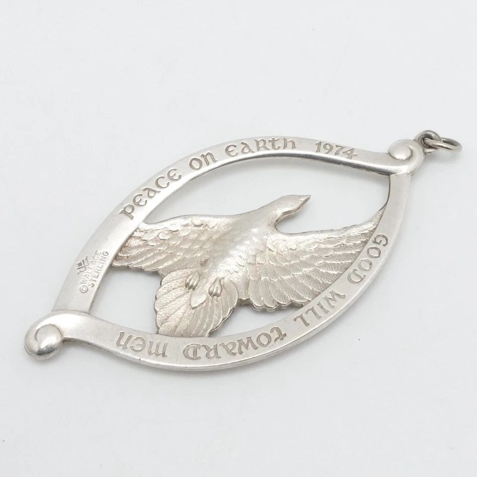 WALLACE STERLING SILVER DOVE ORNAMENT PEACE ON EARTH LARGE PENDANT 3.25" (1 of 1)