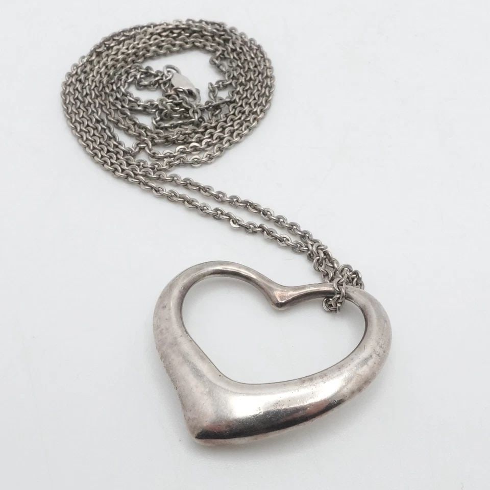STERLING SILVER OPEN HEART PENDANT CHAIN NECKLACE 31" (1 of 2)