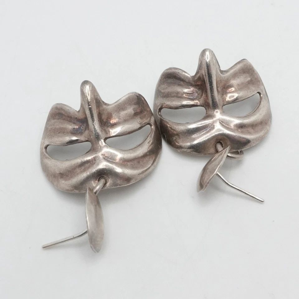 STERLING SILVER MEXICO OPERA MASK DANGLE EARRINGS 1.5" (1 of 2)
