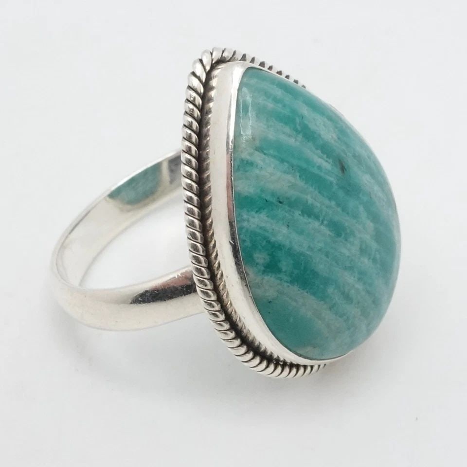 STERLING SILVER AMAZONITE TEARDROP RING SIZE 12.5 (1 of 2)