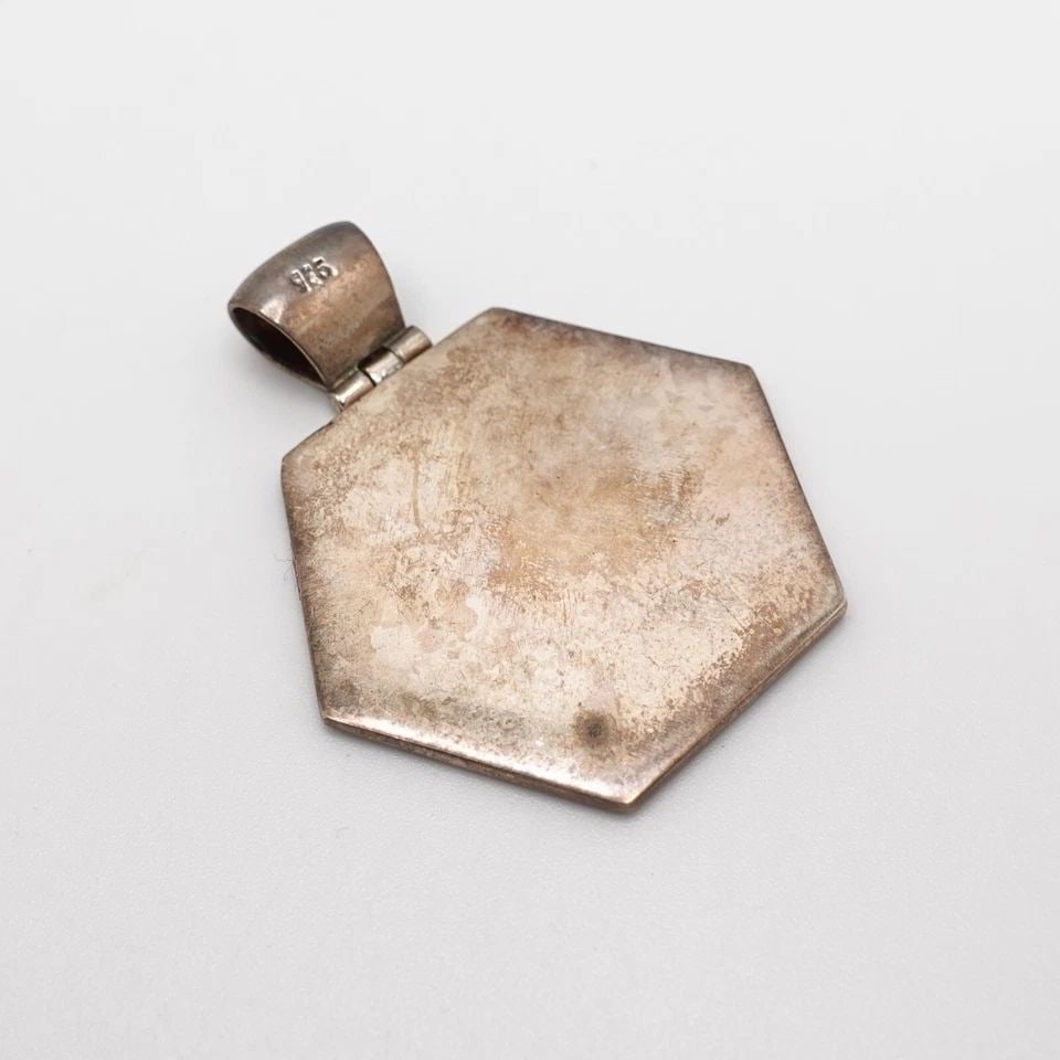 STERLING SILVER 925 MULTI GEMSTONE INLAY HEXAGON PENDANT - 2" (1 of 1)