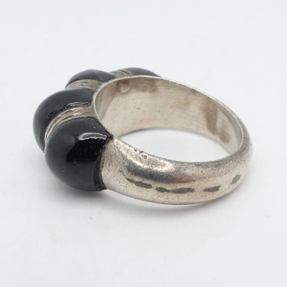 STERLING SILVER BLACK ENAMEL PUFFED DOME RING SIZE 5.75 (1 of 1)