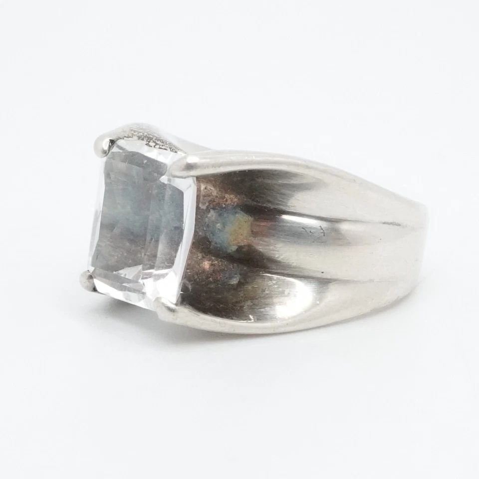 NF STERLING SILVER EMERALD CUT CLEAR CUBIC ZIRCONIA RING SIZE 7.25 (1 of 2)