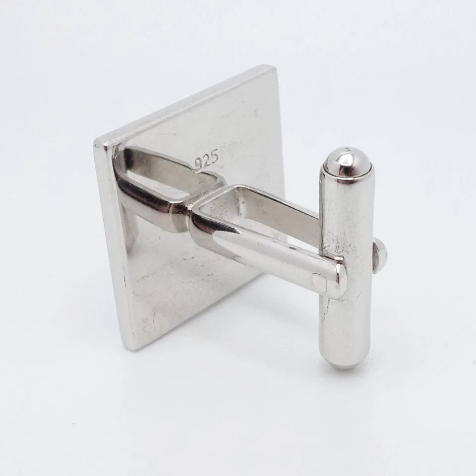 STERLING SILVER SQUARE MOTHER OF PEARL INLAY BULLET BACK CUFFLINKS (1 of 2)