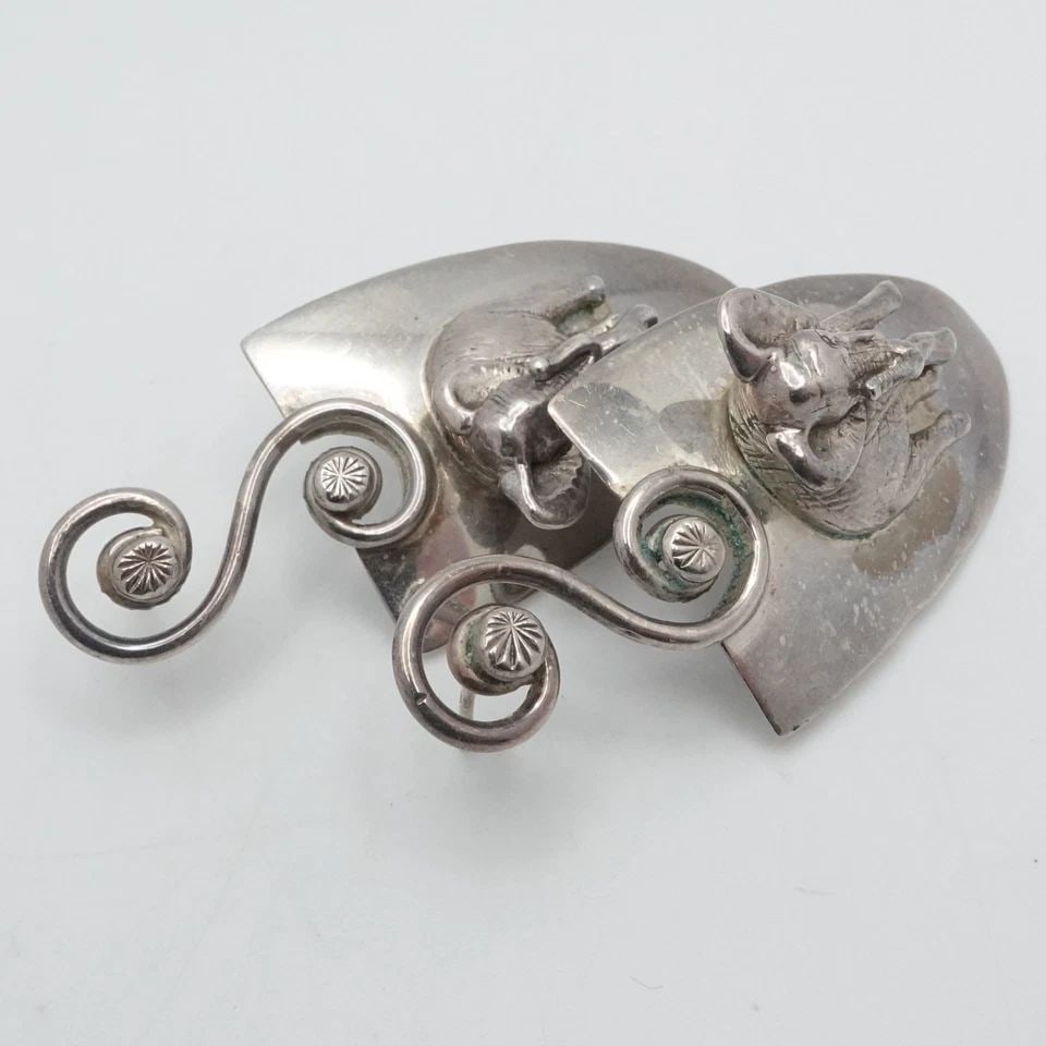 STERLING SILVER ELEPHANT ANIMAL MOTIF SHIELD SPIRAL DANGLE EARRINGS 2.25" (1 of 2)
