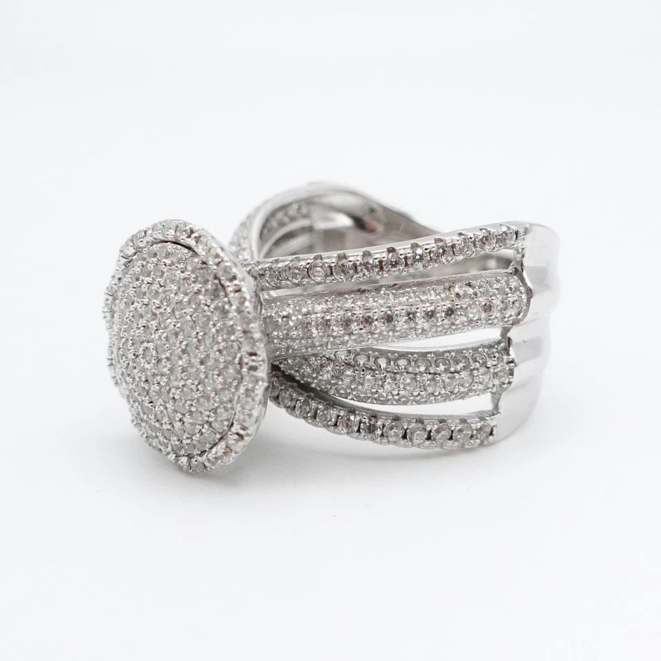 STERLING SILVER PAVE ROUND CLEAR CZ CUBIC ZIRCONIA CROSSOVER RING - SIZE 7 (1 of 1)