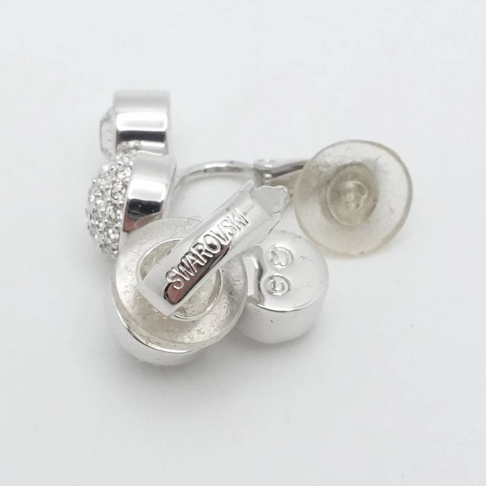 SWAROVSKI SILVER PLATED ROUND PAVE CLEAR CRYSTAL CLIP ON DROP EARRING 3/4" (1 of 2)