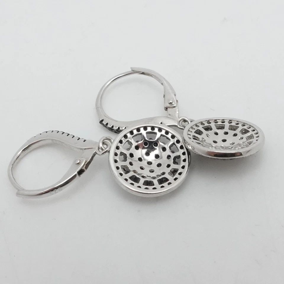 STERLING SILVER CIRCLE PAVE BLACK GEMSTONE SMALL DANGLE EARRINGS 1.25": STERLING SILVER CIRCLE PAVE BLACK GEMSTONE SMALL DANGLE EARRINGS 1.25" Sterling Silver Circle Pave Black Gemstone Small Dangle Earrings Total Length - 1.25" Width - 0.5" Total Weight - 4Grams Stamp - 